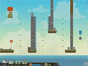 Air Battle 2 physics-based aerial shooter game screenshot, Sergeant Pixel flying a balloon cannon, collecting golden coins