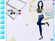 Seaside Girl Dressup game screenshot showing a girl with wind-blown hair, dressed in seaside attire with an ocean background