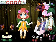 Screenshot of Day and Night Fairy Dressup game showing a fairy girl avatar dressed in a magical gown with a day background.