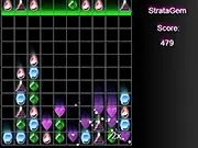 Screenshot of Stratagem Match 3 puzzle game grid showing a player dropping a row of colored gems to create a cascading chain reaction