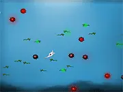 Sea Monster Rampage game screenshot, showing a large aquatic monster chasing humans and avoiding underwater mines in this free online arcade game.