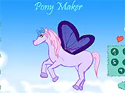 Screenshot of Pony Maker free online game showing various customization options for creating a unique horse