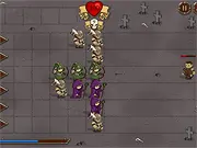 Screenshot of the Four Princesses of King Zentibold game showing a match 3 puzzle board with various fighter tiles, a fantasy battle in the background, and enemy figures.