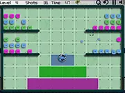 Dist-Droid free online arcade puzzle game, showing a colorful ball rebounding to destroy targets