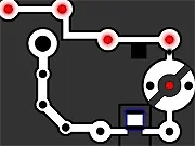 Screenshot of the Trigger maze game showing a small controlled dot navigating a tight, white maze while avoiding moving red obstacles.