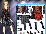 Screenshot of Frilly and Plaid game showing a girl model wearing a plaid skirt, a frilly blouse, and fashionable boots.