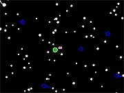Gameplay screenshot of Dream Catcher II showing blue dream orbs being collected and red nightmare shapes being avoided against a dark, cosmic background.