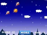 Santa Hunting game screenshot showing a crosshair aimed at a flying Santa Claus on his sleigh carrying Christmas presents