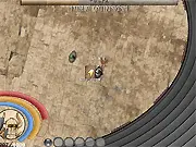 Raptek Arena game screenshot showing a prisoner character fighting with a unique weapon in a futuristic arena