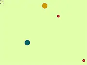 Screenshot of The Flyer game showing a small sphere flying through a hazard-filled area with enemy shapes and collectible coins.
