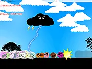 Gameplay screen of Save the Sun showing the bright sun in the center being defended against dark, unknown creatures by a lightning strike.