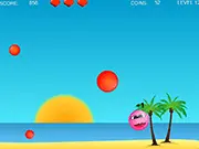 Free online game screenshot of Bubble Avoid, showing a player character avoiding red balls and collecting gold coins.