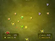 Cell Shot game screenshot, displaying a top-down view of a small virus avatar (the player) surrounded by hostile, brightly-colored cells in a fast-paced arcade shooter environment.