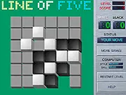 The Line of Five (Gomoku) game board showing black and white markers, with a player about to complete a line of five for a win.