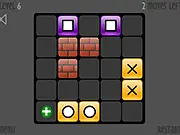 Biklo puzzle game screenshot showing colorful blocks on a grid, moving blocks to match pairs, play free online strategy game