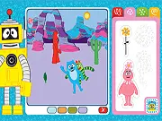 Yo Gabba Gabba Let's Make a Scene free online game for kids featuring Muno and Brobee