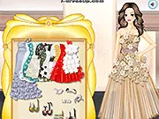 Floral Applique Dresses game screenshot showing an elegant model in a gown decorated with colorful flowers, free online dress-up game