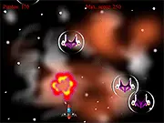 Space Cranckers game screenshot showing a spaceship shooting at alien enemies in space, free online arcade shooter game