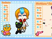 The character Lil Soda Pup wearing a silly costume and a new hairdo in the free online dress up game Soda's Closet