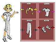 Screenshot of Arianna's Wardrobe dress up game showing a stylish girl model and a menu of clothes, shoes, and accessories