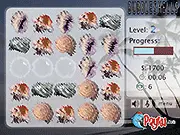 Bubble Shells free match 3 game screenshot showing colorful shells and marine life under the water, puzzle game online