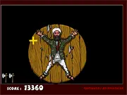 Axe Throw Challenge free online game screenshot, player aiming and throwing a sharp axe at a wooden target, play arcade aiming game