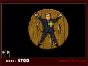 Screenshot of the Throw the Axe online game showing a spinning axe mid-air heading towards a target.