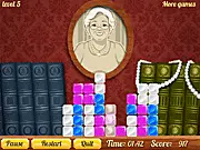 Gameplay screenshot of the free online block collapse game Domestic Adornment Puzzle, showing a grid of colorful blocks with three or more identical blocks highlighted.