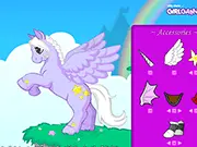 Screenshot of Dream Pony free game showing an adorable customized pony with a fancy outfit, decorated mane, and magical wings.