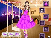 Fancy Purple Dresses free online dress-up game showing a model wearing a long, glamorous purple ballgown with matching jewelry and an elegant hairstyle.