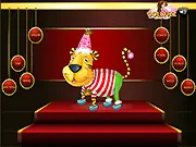 A cute tiger character being dressed up in a Santa hat and other colorful accessories in the free Christmas Tiger Dress Up game