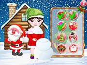 The girl secretly playing games under the watch of Santa in the free online game Baby Naughty Christmas Slacking