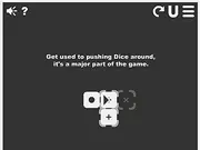 EnDice Complete free online logic puzzle game screenshot showing numbered dice-cubes on a grid needing to be pushed onto colored marker squares.
