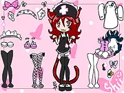 The anime girl Shii wearing a pink dress and a stylish hat in the Shii Dress Up free online fashion game