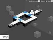 Cube Mayhem free online puzzle game thumbnail showing a rolling cube being redirected by platforms in a maze