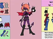 The demonic imp character Zaira geared up for battle in a dark environment in the PDU Zaira free online action game