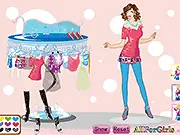 Free online game thumbnail for Fashion Show Pose! showing a female model striking a dramatic pose while wearing a stunning, high fashion runway outfit.