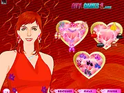 Valentines Day Dress Up free online game, featuring a girl with beautiful makeup and clothing fashions