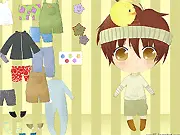 Gameplay screenshot of the Dress Him Up Plz game showing a character model ready for a makeover after finding the hidden candy.