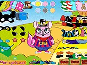 Screenshot of the Adorable Pet Chinchilla game showing a cute chinchilla wearing tiny clothes and accessories, with options to change its fur color.