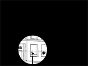Screenshot of the Modern Sniper game showing a crosshair on a stickman figure in a busy city environment, indicating the target.