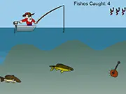 Big Fishing Fun free online arcade game showing a fishing rod casting a line into the ocean to catch colorful fish