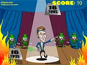 Screenshot of Mickey Fartley Lord of the Prance game showing a character dancing while weights fall onto the stage.