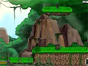Gameplay screenshot of the free online shooter Elite Forces: Jungle Mission, showing a pixelated character running through a jungle while shooting enemy soldiers.