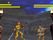 Screenshot of Brave Sword 2 Player game, showing two medieval characters fighting with swords and shields in a duel