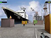 S.W.A.T. officer aiming a weapon at an enemy target next to a civilian hostage in the Army S.W.A.T. shooting game
