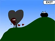 Legend of Lost Love game screen showing a small hero character jumping across a dark chasm toward the lost love icon