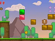 Starworld game screen showing a yellow smiley character rolling toward a shining star on a block-based platforming level