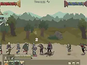 Medieval Crusade free online strategy game showing medieval soldiers marching across a map towards an enemy base to confront enemy units