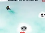 Screenshot of the Pinball Woman character mid-air, bouncing off a trampoline or platform in the free online physics game.